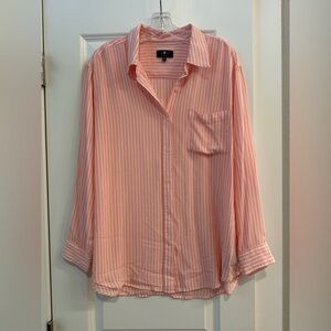 7 For All Mankind Stripe Button Up Shirt Long Sleeve Peachy Pink Flowy Light Med